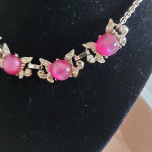 Vintage Fuchsia Silver Toned Necklace & Earring Set